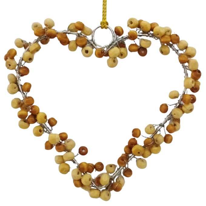 Herz Perlen/Glocken Holz natur