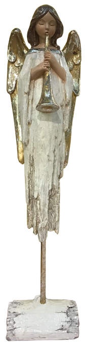 Engel m. Flöte weiß/silber