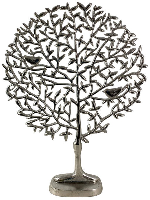 Baum m. Vögel Alu roh silbern