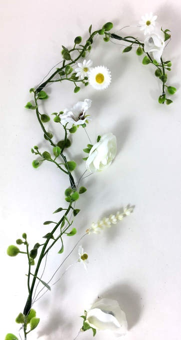 Deko-Girlande m. Blumen weiß