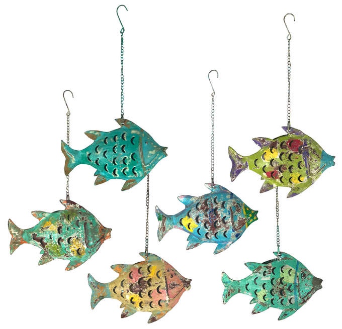 Fisch metall häng. 6fach.sort. bunt