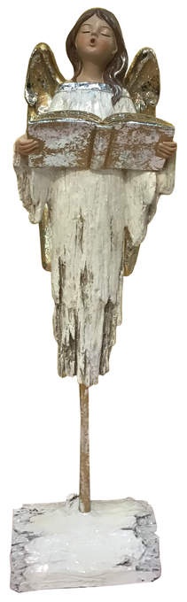 Engel m. Buch weiß/silber