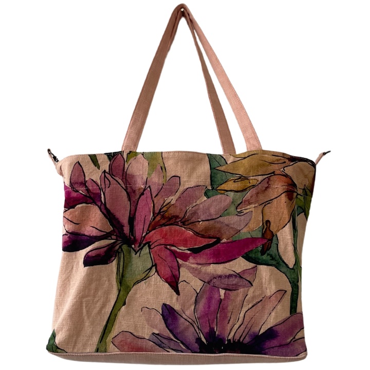Tasche Leinen rosé Sommerblüten