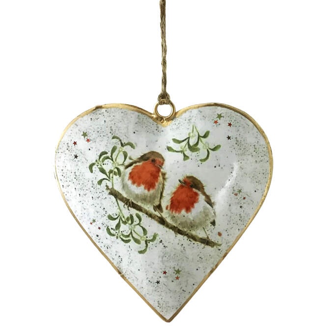 Herz häng. 2 Rotkehlchen weiß