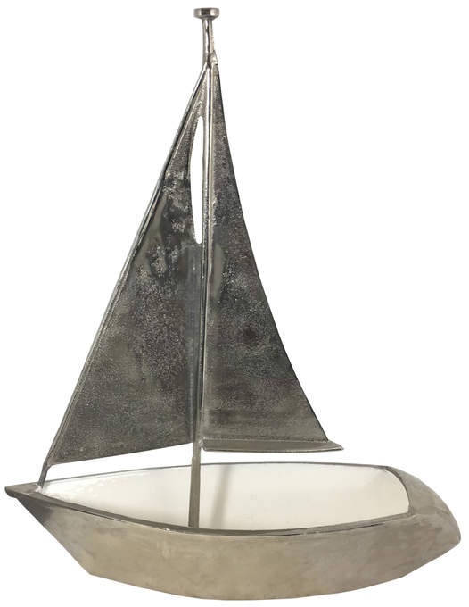 Deko Boot Alu roh. Nickel u. weiß Email