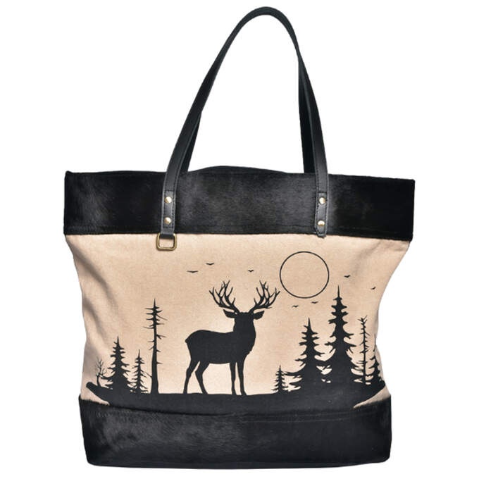 Tasche Hirsch mit schwarzem Leder