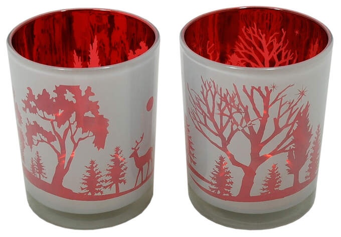 Windlicht Baum Zylinder rot sat. 2fach.sort.