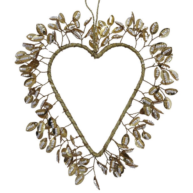 Herz Perlen/Blätter gold/weiß