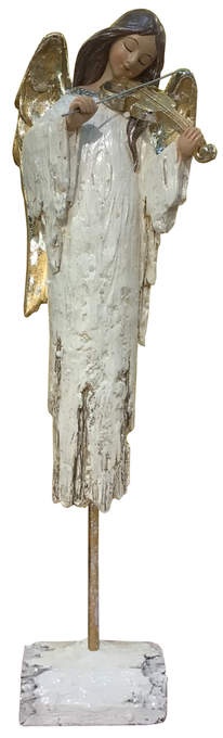 Engel m. Geige weiß/silber