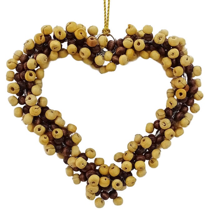 Herz Perlen Holz natur