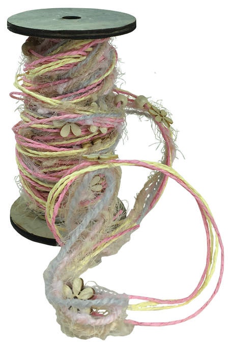 Kordel mit Holzblümchen 5m rosé/gelb