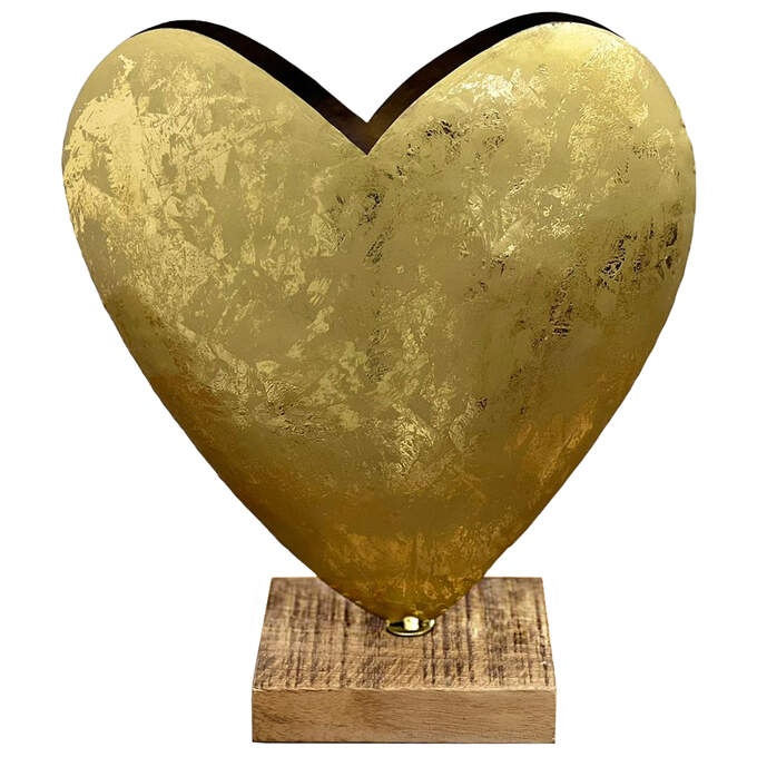 Herz 3D auf Holz gold