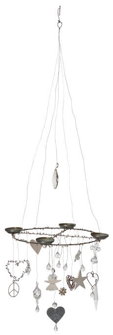 Perlen Kranz f.4Kerzen z. Häng. weiß/kristall