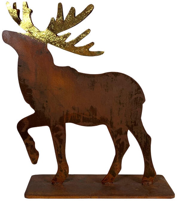 Hirsch steh. rost Geweih gold